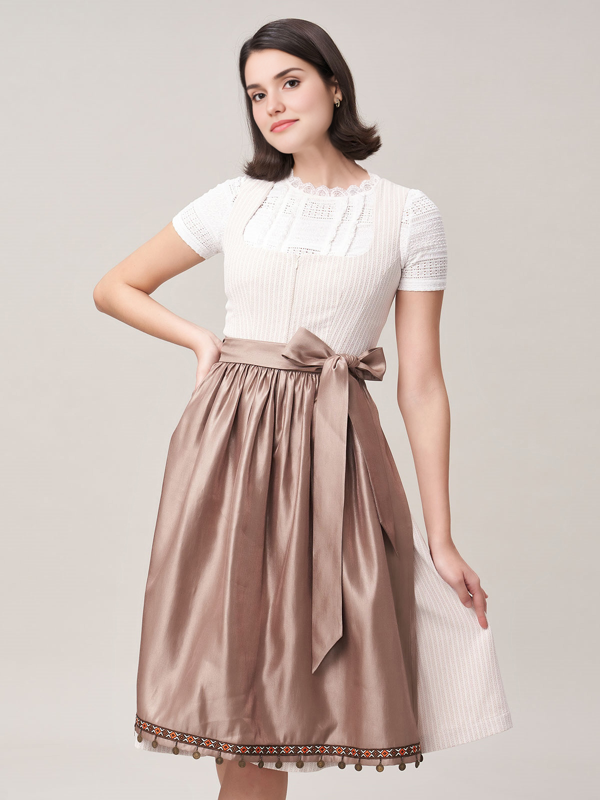 Dirndl Bluse Langarm Spitze in Beige