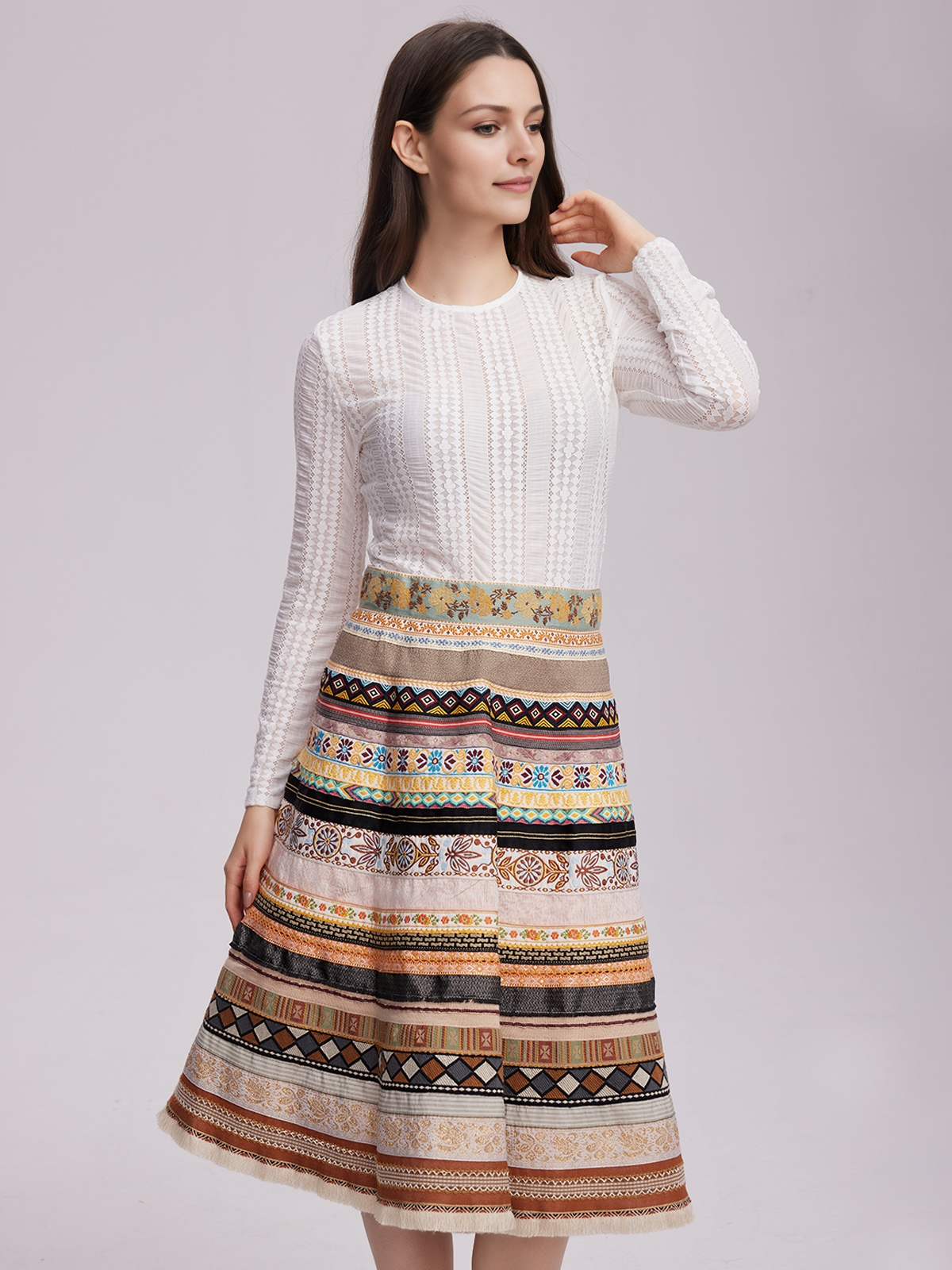 Dirndl Blau Weiß mit gelber Schürze